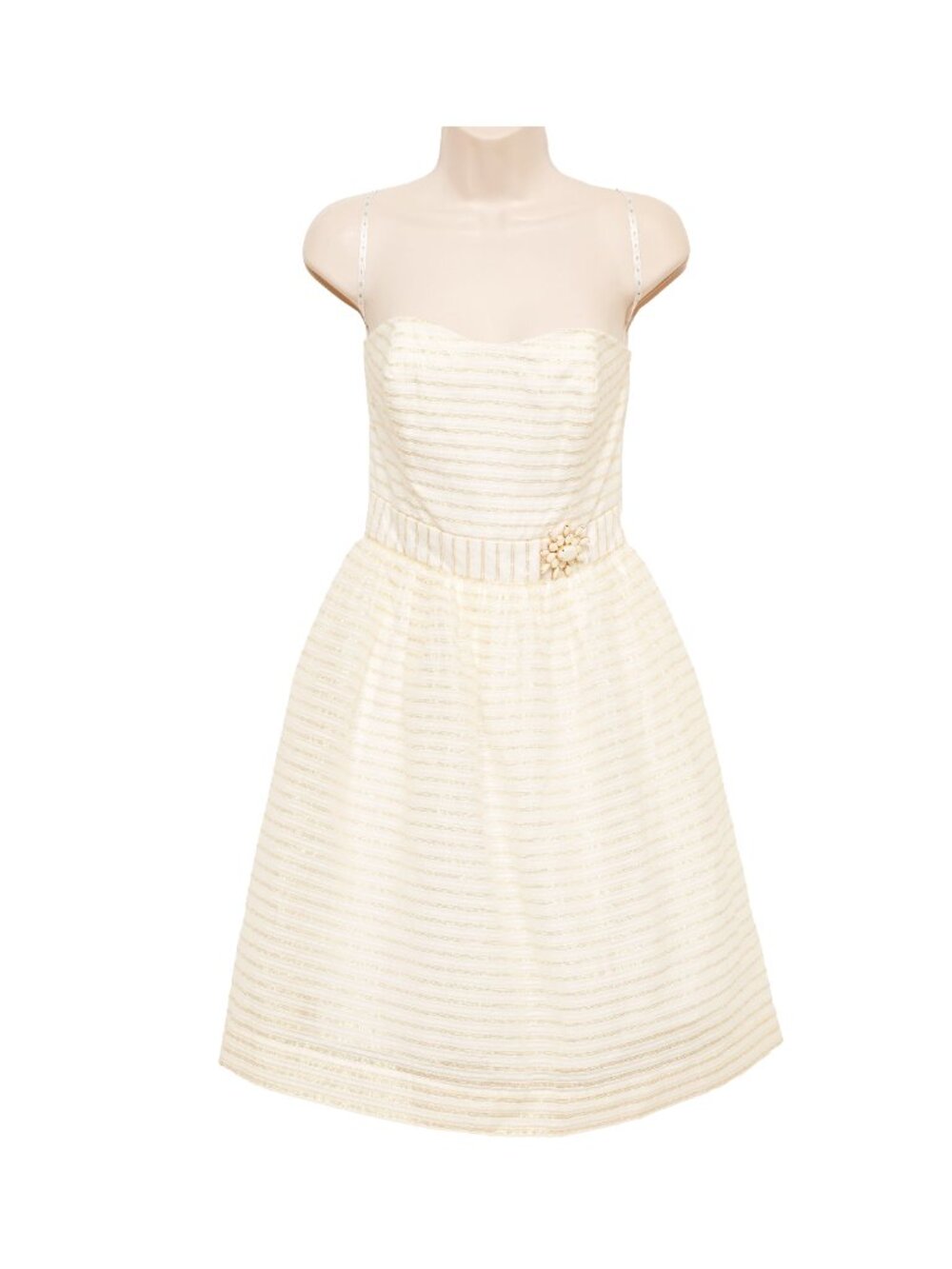 LILLY PULITZER White With Gold Threading Sweetheart Strapless Mini Dress Size 4 - Picture 9 of 10